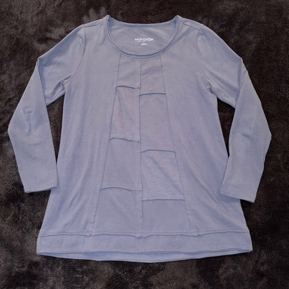 Soft Surroundings Blue Gray Layered Front Raw Edge Long Sleeve Tunic Top Small